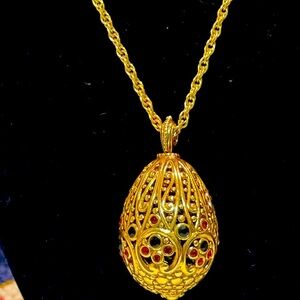 Vintage Faberge styled necklace.   Gold tone filigree